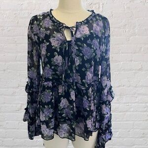 American Eagle Outfitters Black and Lavender Floral Blouse